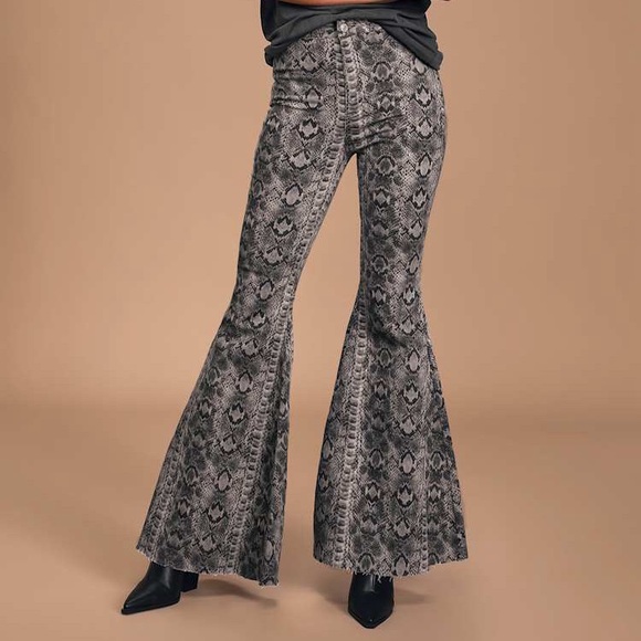 We the free just float on grey snake print wide flare pants - Picture 1 of 10